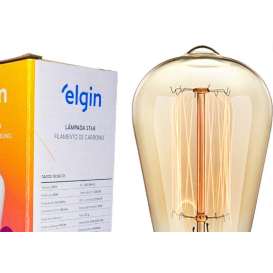 Lampada Filamento De Carbono Elgin St-64 40Wx220V. 2000K