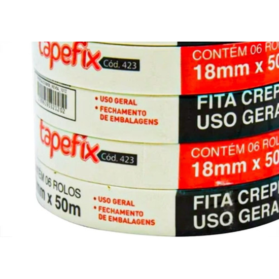 Fita Crepe Adere Uso Geral 423 - 18Mm X 50M - Kit C/6 Pecas