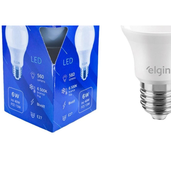 Lampada Led Bulbo Elgin A60 - 6W. 6500K. - Kit C/10 Pecas