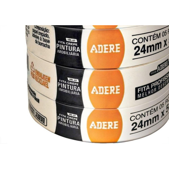 Fita Crepe Adere Para Pintura Imobiliaria 427 Profissional 24Mm X 50M - Kit C/5 Pecas