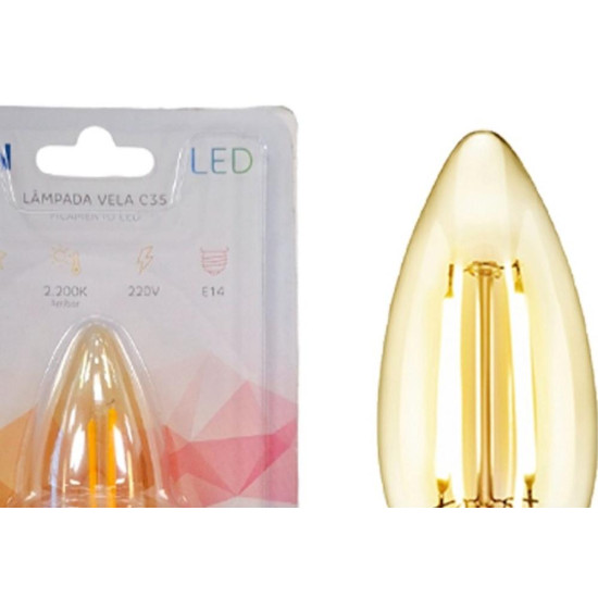 Lampada Filamento De Led Elgin Vela - 2Wx220V. Ambar E-14