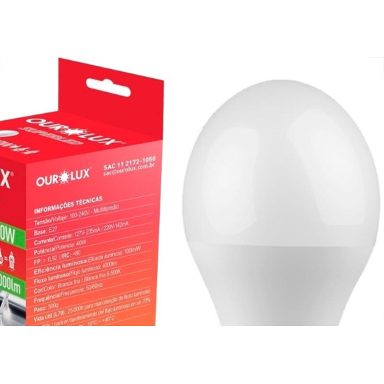 Lampada Superled Bulbo Ourolux - E-40 - 4000Lm - 40W. Alta Potencia - 6500K.