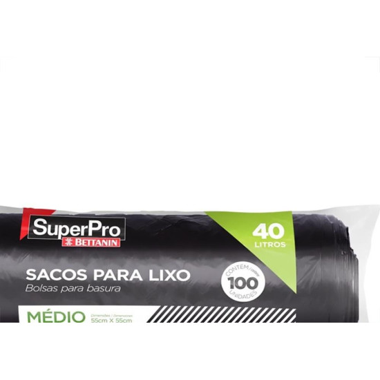 Saco De Lixo Superpro Bettanin 40L - 55X55Cm Preto Com 100 Pecas