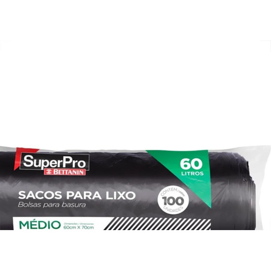 Saco De Lixo Superpro Bettanin 60L - 60X70Cm Preto Com 100 Pecas