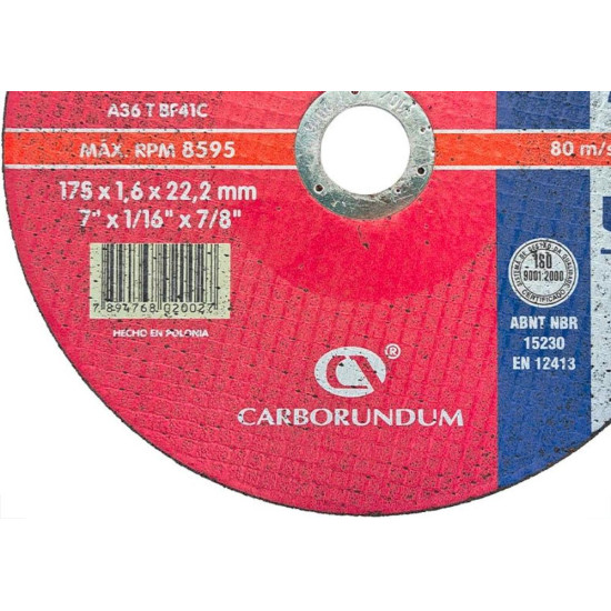 Disco Aco Inox Carborundum 7''X1/16''X7/8'' - Premier - Fino 1,6Mm