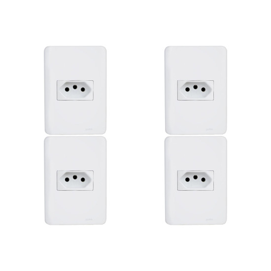 Kit C/4 - Conjunto Perlex Aros 4X2 Branco Com Placa(1Toma...