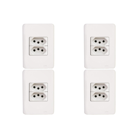 Kit C/4 - Conjunto Perlex Aros 4X2 Branco Com Placa(2Toma...