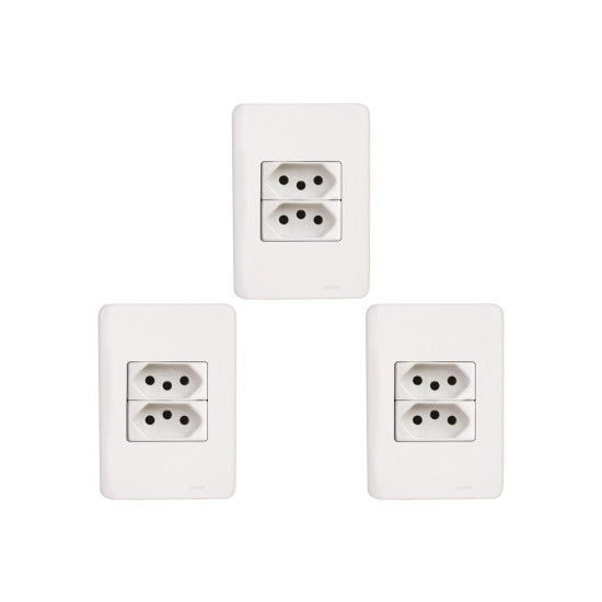 Kit C/3 - Conjunto Perlex Aros 4X2 Branco Com Placa(2Toma...