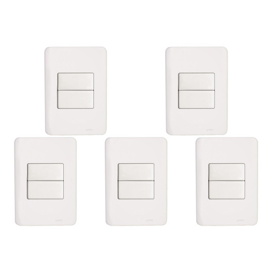 Kit C/5 - Conjunto Perlex Aros 4X2 Branco Com Placa(2Simp...