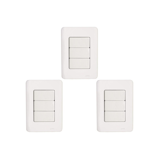 Kit C/3 - Conjunto Perlex Aros 4X2 Branco Com Placa(3Simp...