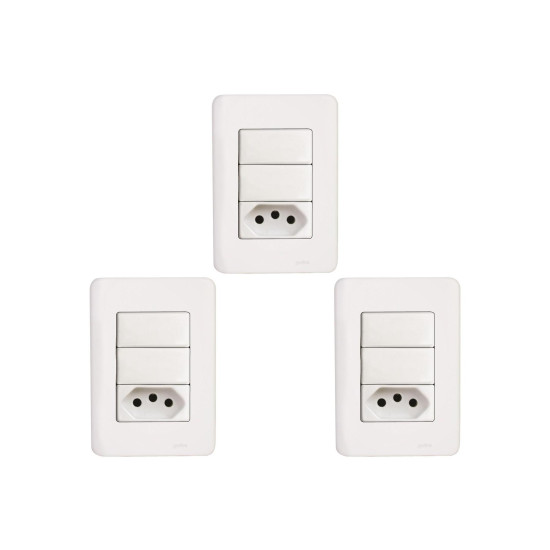 Kit C/3 - Conjunto Perlex Aros 4X2 Branco Com Placa(2Simp...