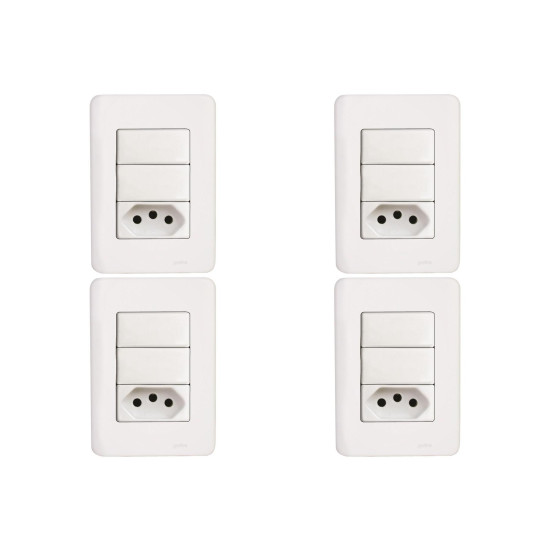 Kit C/4 - Conjunto Perlex Aros 4X2 Branco Com Placa(2Simp...