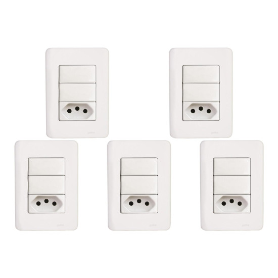 Kit C/5 - Conjunto Perlex Aros 4X2 Branco Com Placa(2Simp...